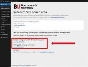 Location of guides on research website admin dashboard