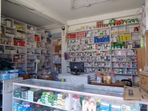 Small commercial pharmacy outside local hospital (Nepal)