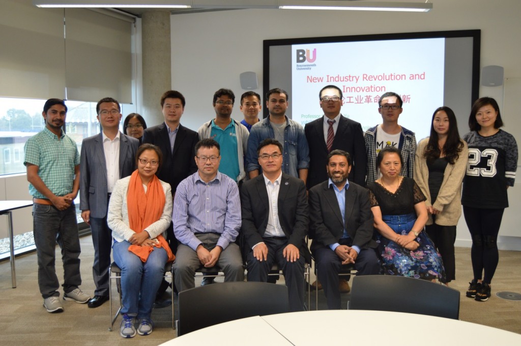 1.1st Row (from left): Prof Yin Yao, (Yanshan University, China), Prof YU (EM Project Coordinator, BU), Prof Xiangdong Kong (Vice President of Yanshan University, China), Prof Amir Qayyum (Fusion and c-LINK partner, Pakistan), Dr Cang (Rabot and Fusion local host at BU) 2. 2nd row: Assistant Professors and students from the Chinese delegation, BU Erasmus Mundus PhD researchers 