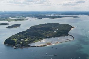 An aerial image of Brownsea Island and Poole Harbour