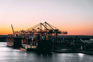 A port at sunset 