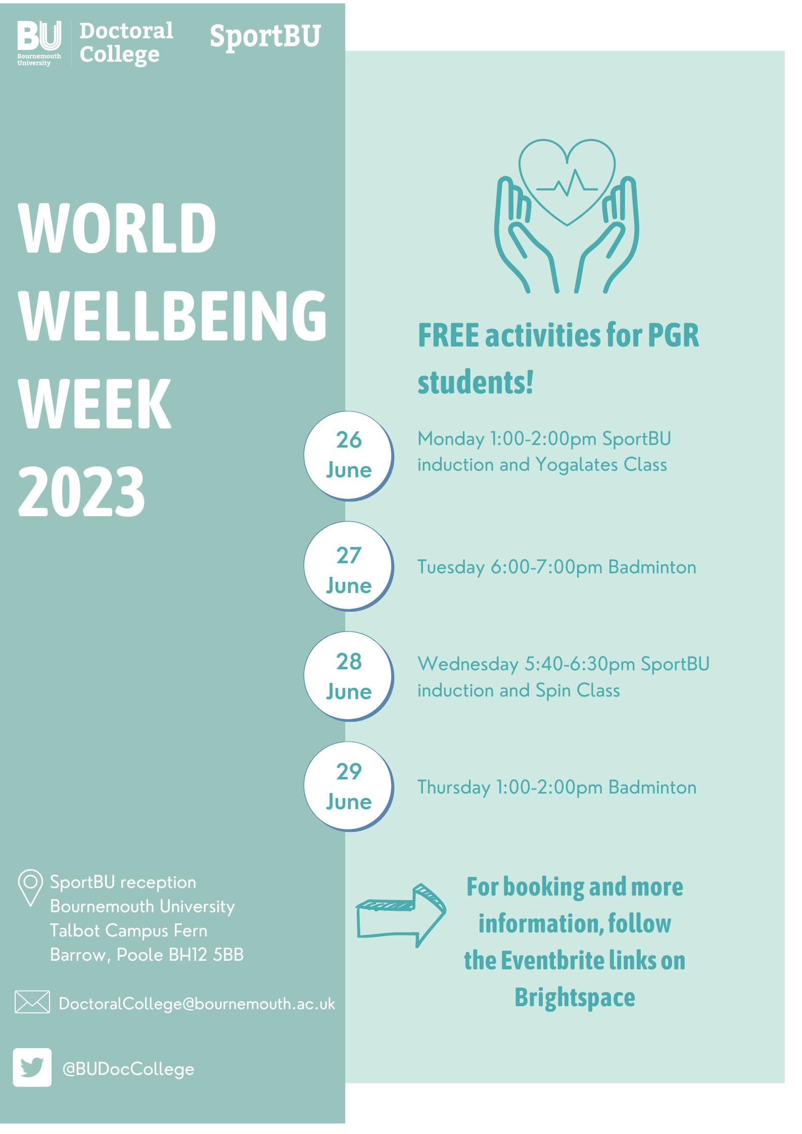 BU Research Blog World Wellbeing Week 2023 Free PGR activities