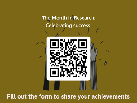 A QR code which links to the Month in Research form