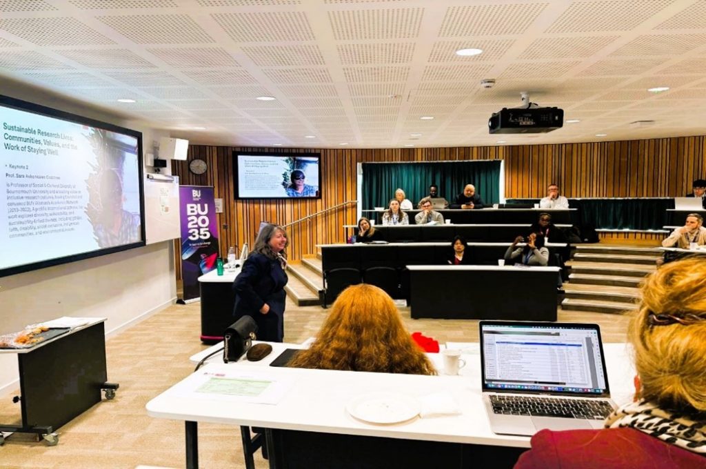 Professor Sara Ashencaen Crabtree sharing reflections on care, resilience, and the 'researcher self' during her keynote session