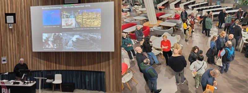 Presenting the history of the Swash Channel Wreck during a public lecture, followed by a networking session where researchers, stakeholders, and the public gathered to celebrate the project's milestone.